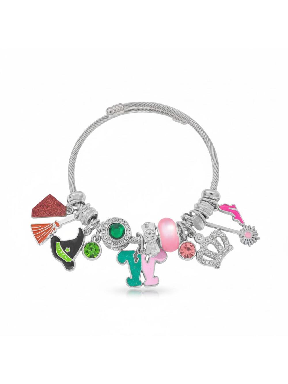 Wicked Movie Elphaba & Glinda Charm Bracelet - Pink Green Witch Crown Jewelry